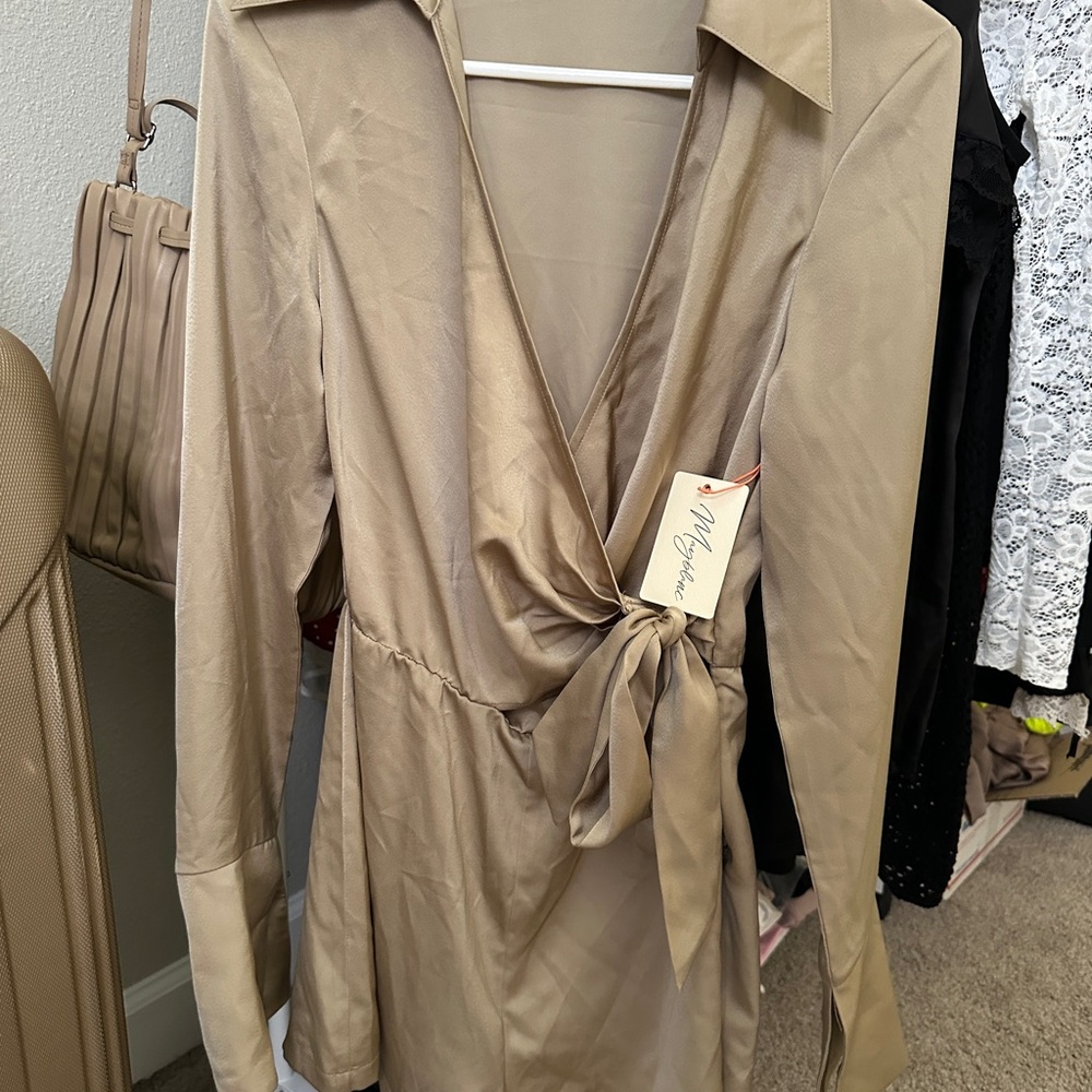 Elegant Satin Beige Wrap Romper